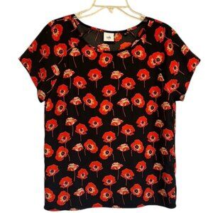 Cabi Flanders Floral Split Back Short Sleeve Top, Women’s Small
